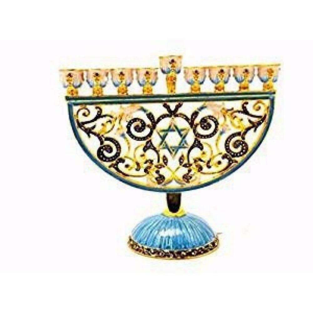 Star of David Menorah Swarovski Crystals Blue & White Enamel on Solid Pewter